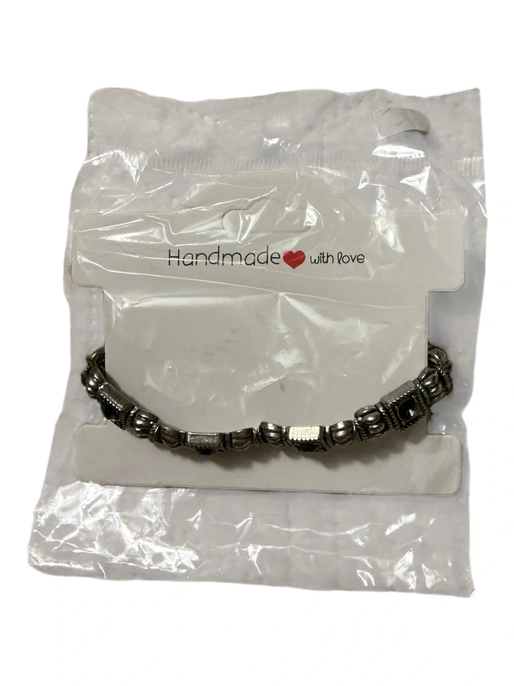 Handmade Silver-Tone Decorative Hair Barrette — Black Accents